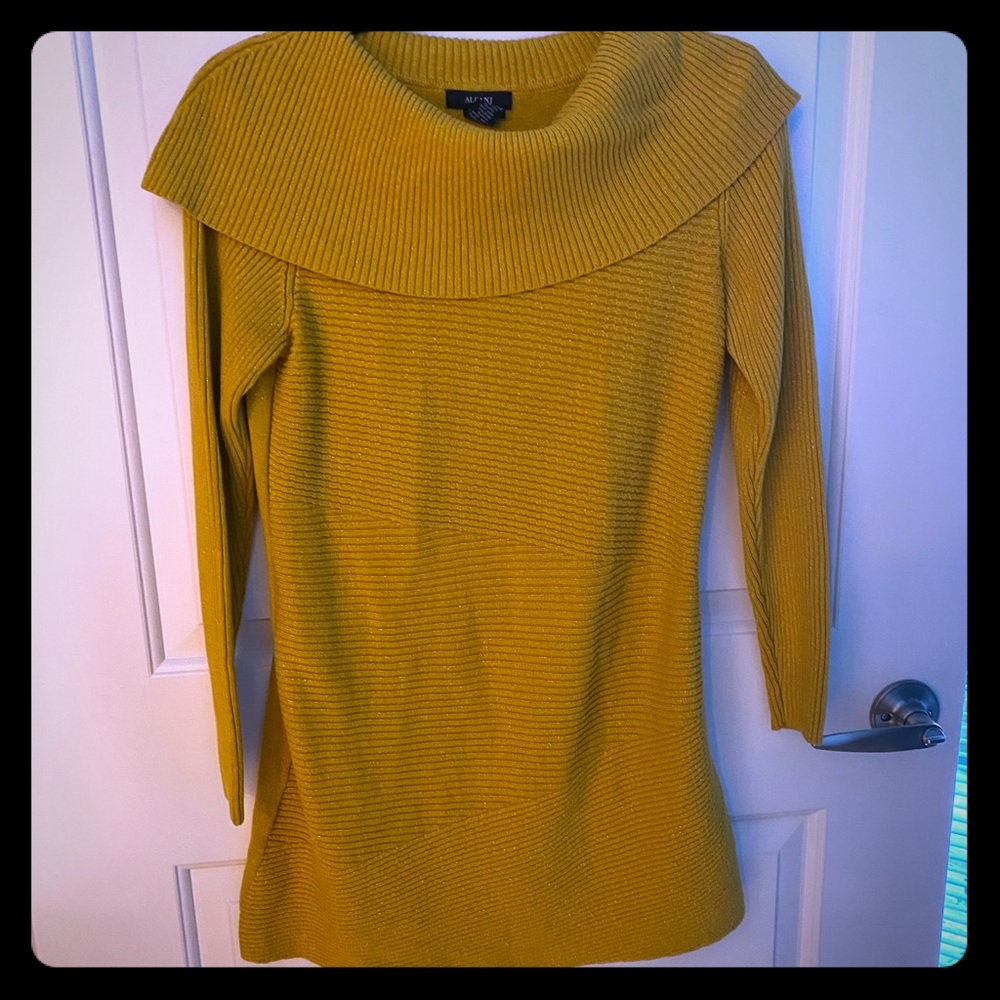 Alfani Glitter Mustard Colored Tunic Sweater